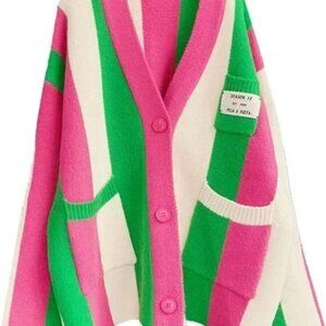 Watermelon Boxy Color Block Colourful Cardigan Sweater OS One Size Fits All